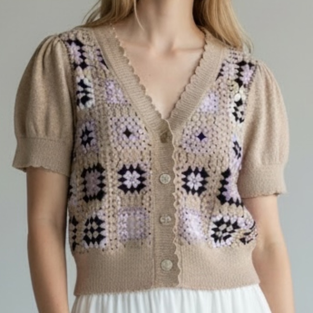 Granny Square Crochet Cardigan Womens M Retro Indie Boho Grandmacore Romantic